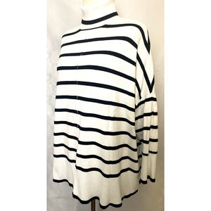 Adrianna Papell White And Black Striped Sweater Size S Turtleneck Quiet Luxury